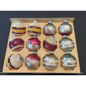 12 Shiny Bright Christmas Ornament Mica 2 " Mercury Glass Some Matching With Box